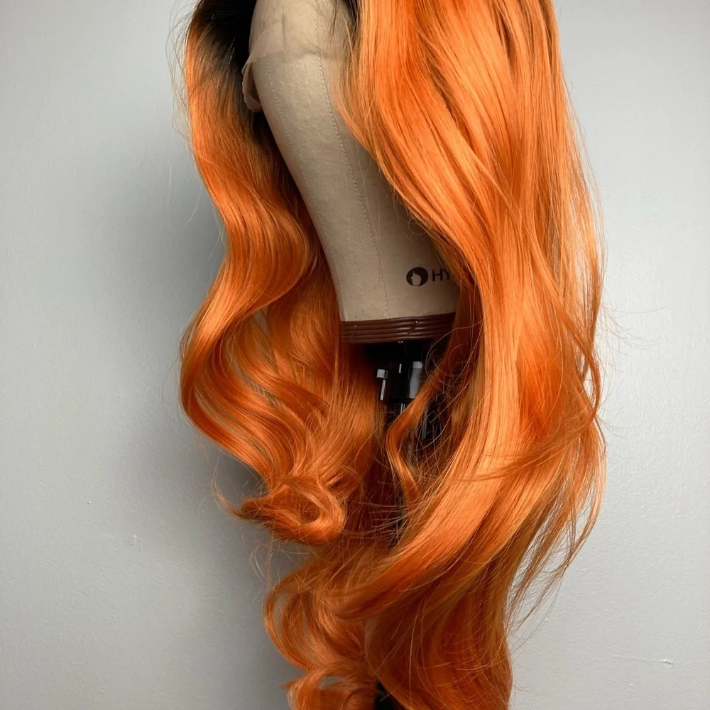 Dark Roots Orange Lace Front Wig